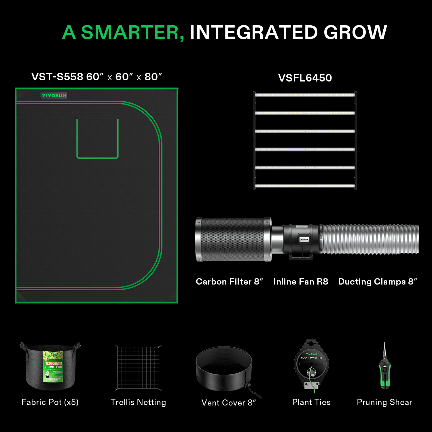 Standard Grow Tent Kit GIY-55FL 5x5, 6-Plant Complete System, with