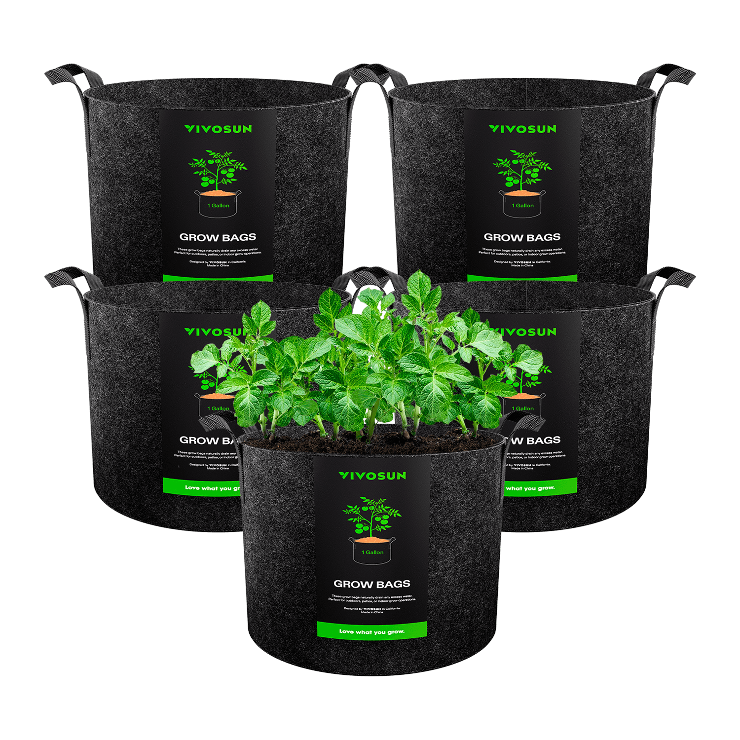 5-Pack 1 Gallon Grow Bags Heavy Duty Thickened Nonwoven Fabric Pots with Handles