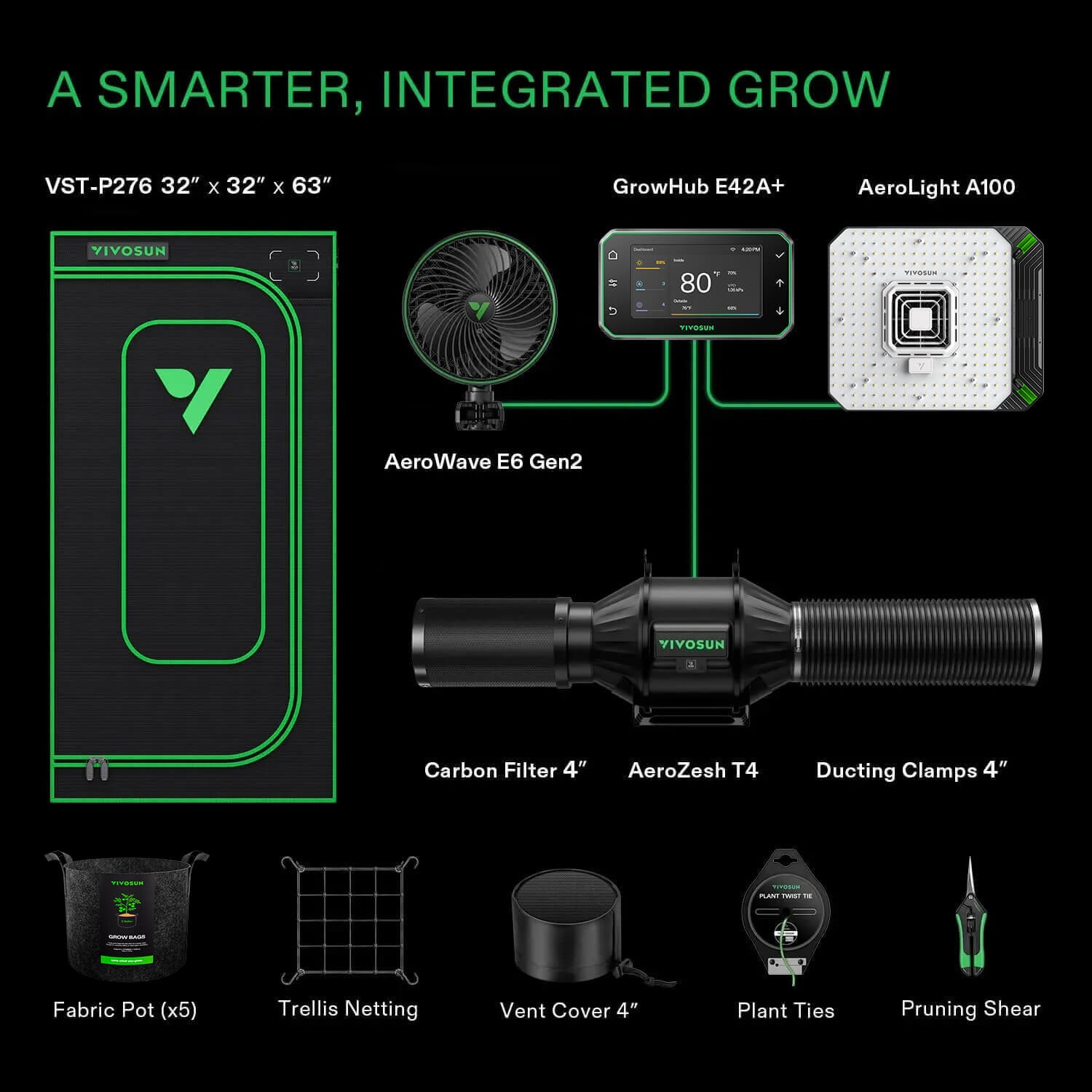 Smart Grow Tent Kit Pro 2.7x2.7, 2-Plant Complete System, with