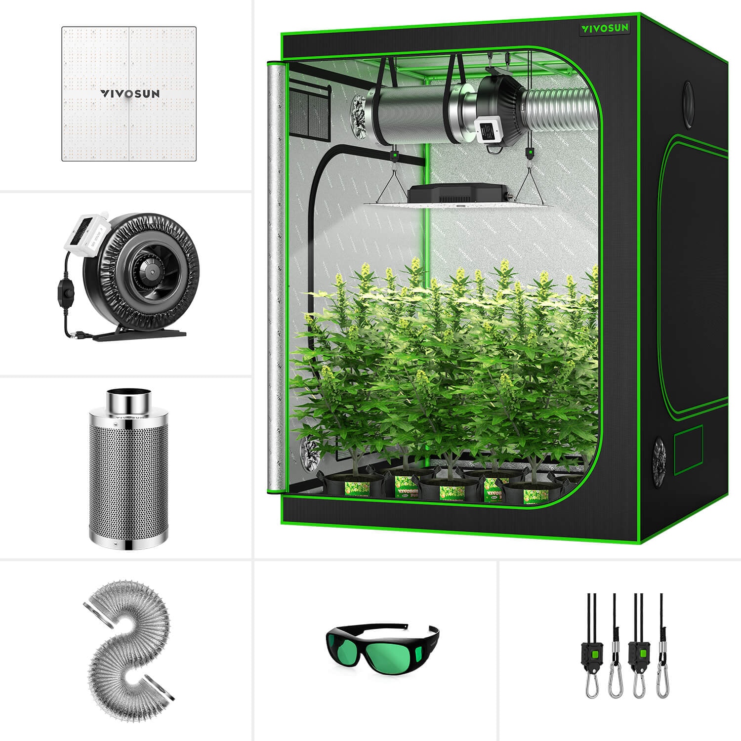 VIVOSUN GIY 5 x 5 ft Basic Grow Kit with VS4000 LED Light, 440CFM ...