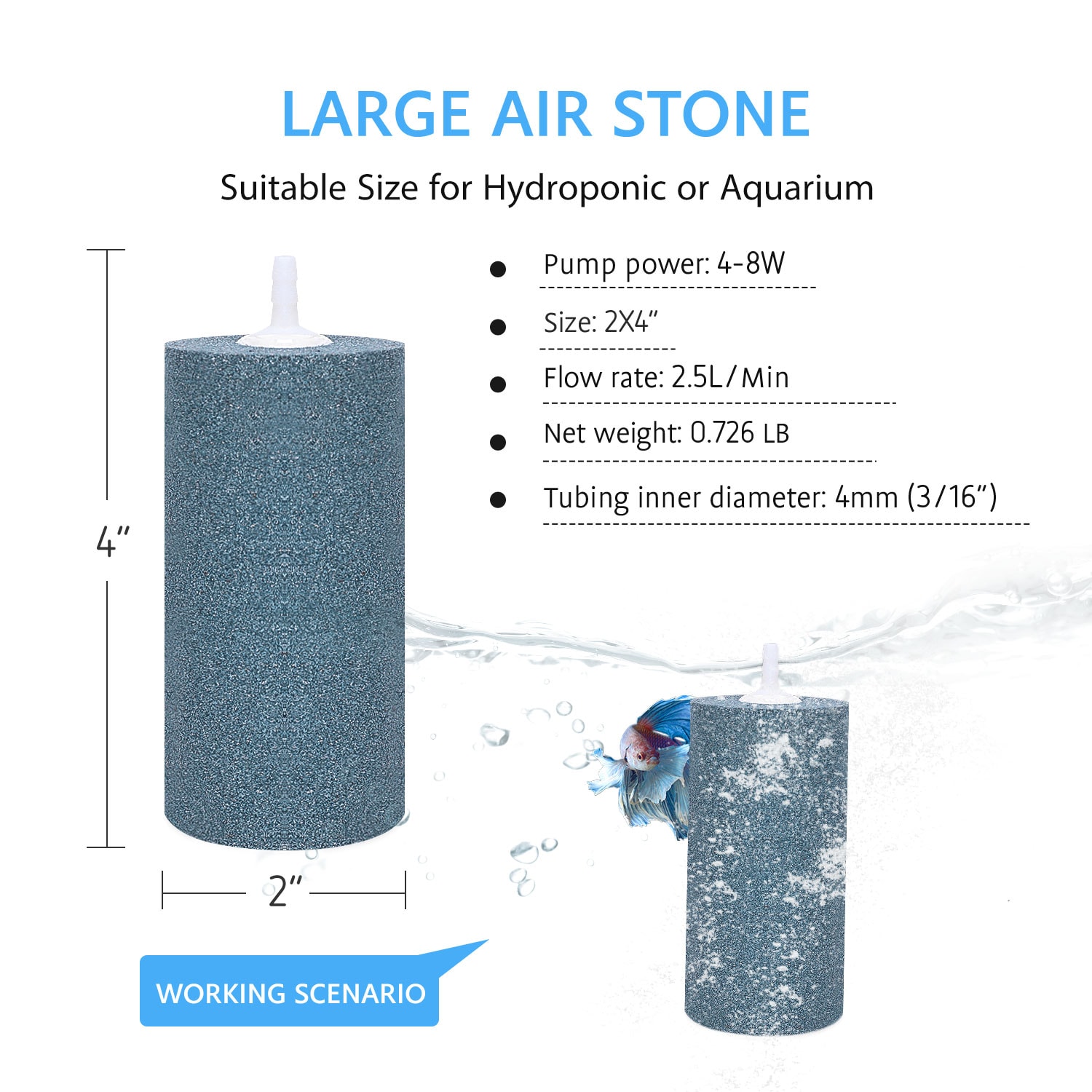 VIVOSUN 4"x2" Cylinder Air Stone Diffuser for Aquarium Fish Tank Hydroponic Pond 