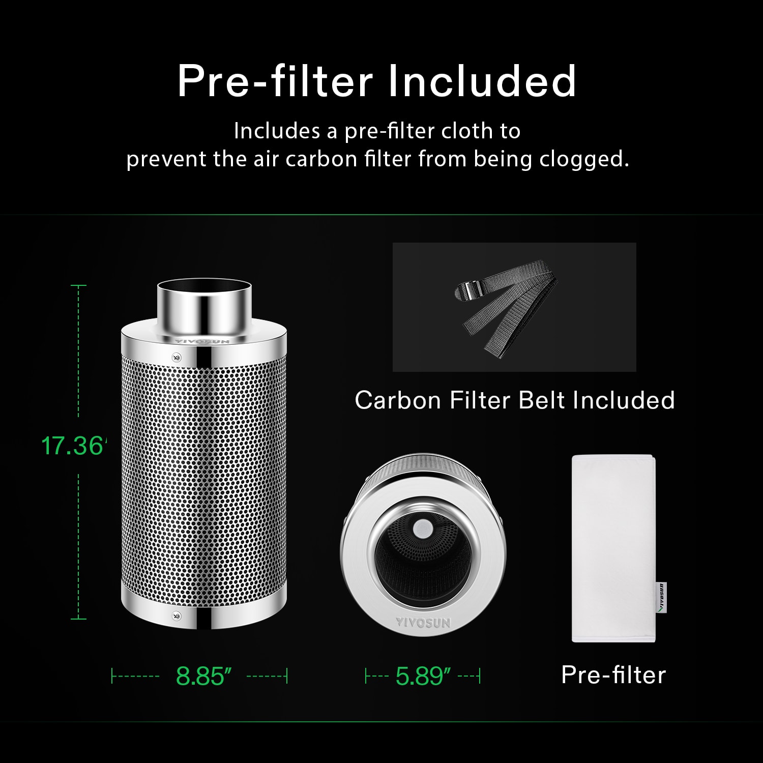 VIVOSUN 4 Inch 190 CFM Inline Fan w/ Speed Controller,6 Inch carbon filter Kit 