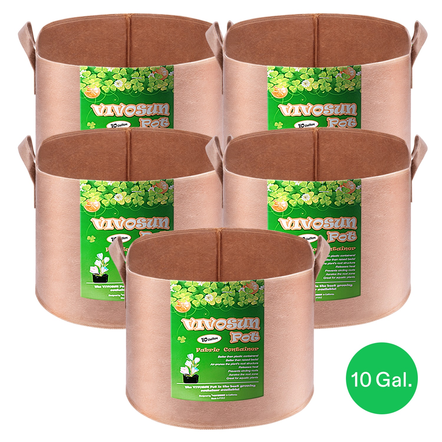  LUNGAR Plant Grow Bags - 10 Gallon 5 Packs Planter Pot,  Thickest Aeration 300G Non-Woven Fabric, Reinforced Handles for  Weatherproof Nursery Pot, Enhanced Double Seam (5 Pack, 10 Gallon) : Patio,  Lawn & Garden