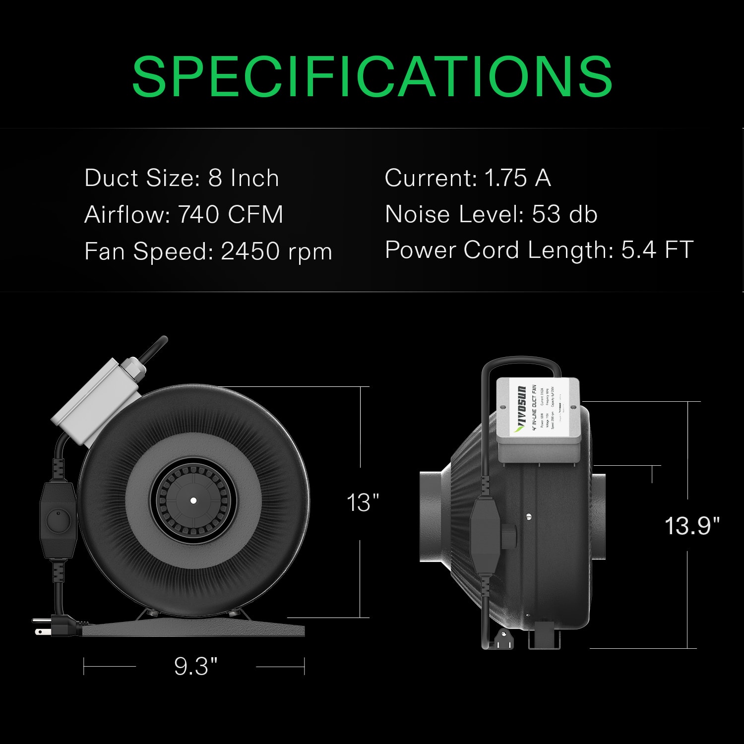  VIVOSUN Air Filtration Kit: 8 Inch 740 CFM Inline Fan