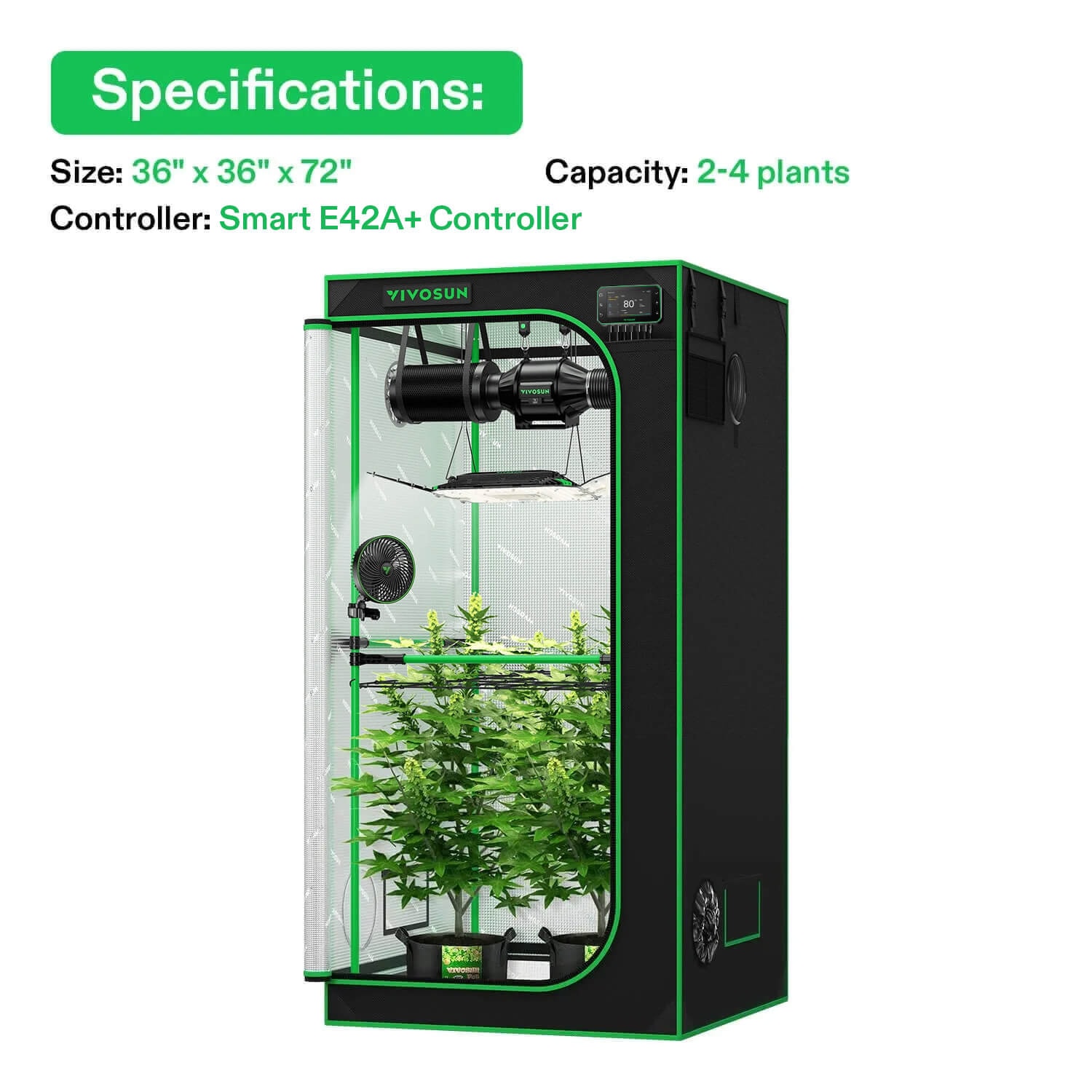 Smart Grow Tent Kit Pro 2.7x2.7, 2-Plant Complete System, with
