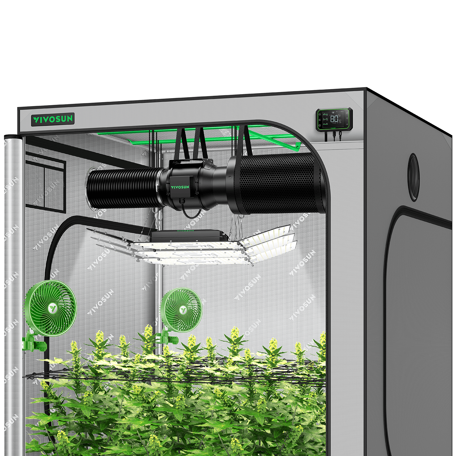 Smart Grow Tent Kit GIY-SGS-G55 5x5, 6-Plant Complete System, with WiFi  E42A Controller, 3x 200W AeroLight Wing SE LED Grow Light, 6-inch AeroZesh  G6 