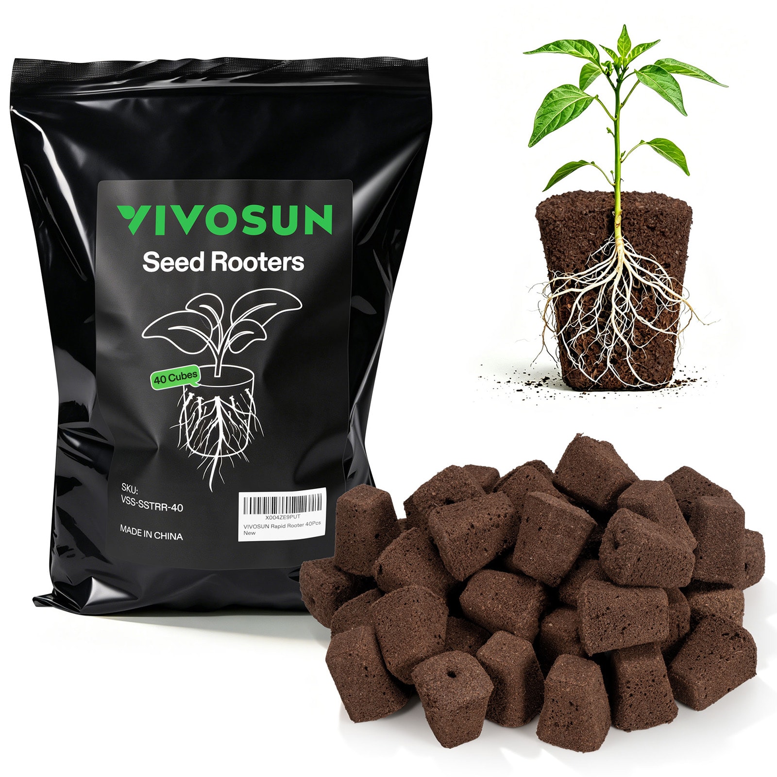 Seed Rooter Plant Starter Plugs Support Robust Roots Seedlings Cuttings 40 Cubes Designed VSeed Smart Box & Seed Starter Trays