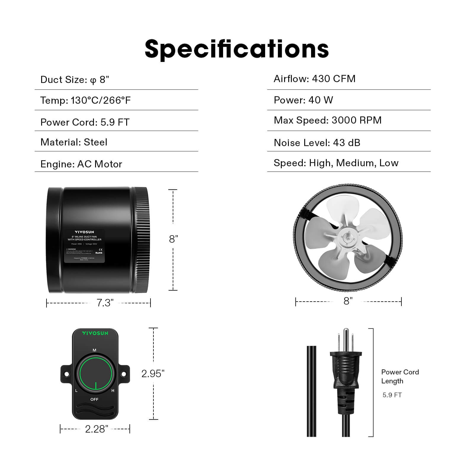 Inline Booster Duct Fan 4″ with Speed Controller, Low Noise for