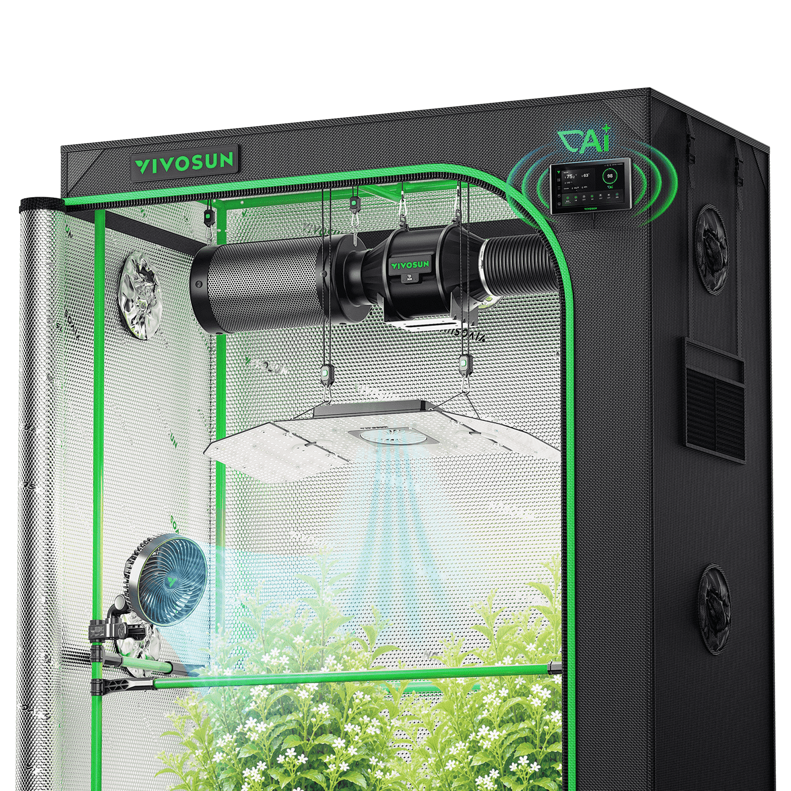 Smart AI Grow Tent System 4x2 Indoor Smart Grow System with Self-Learning AI Controller, Dynamic Airflow & Tunable Spectrum, Automated Climate Control, 2000D Mylar Tent 48"x24"x72"