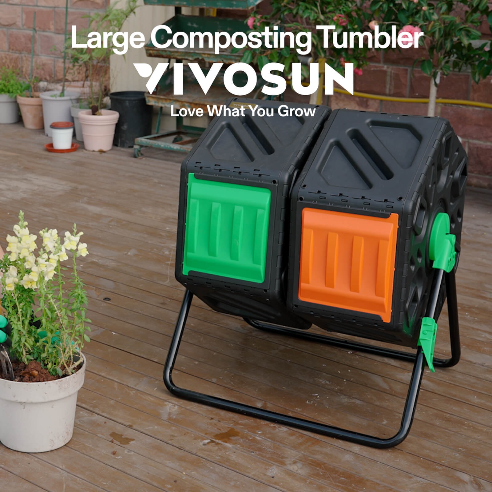 Outdoor Rotating Compost Bin VIVOSUN 18.5-Gallon Tumbling Composter ...