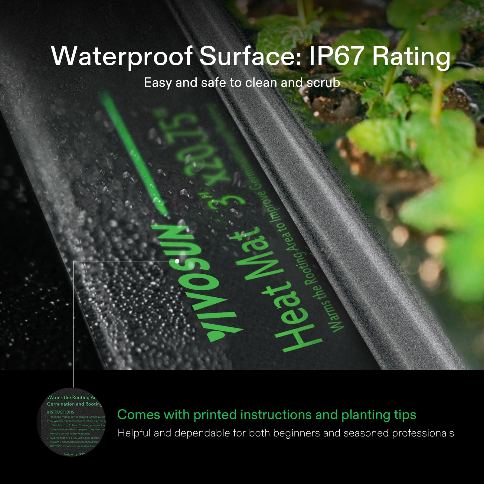 VIVOSUN Durable Waterproof Seedling Heat Mat Warm Hydroponic Heating Pad 10" x 2 