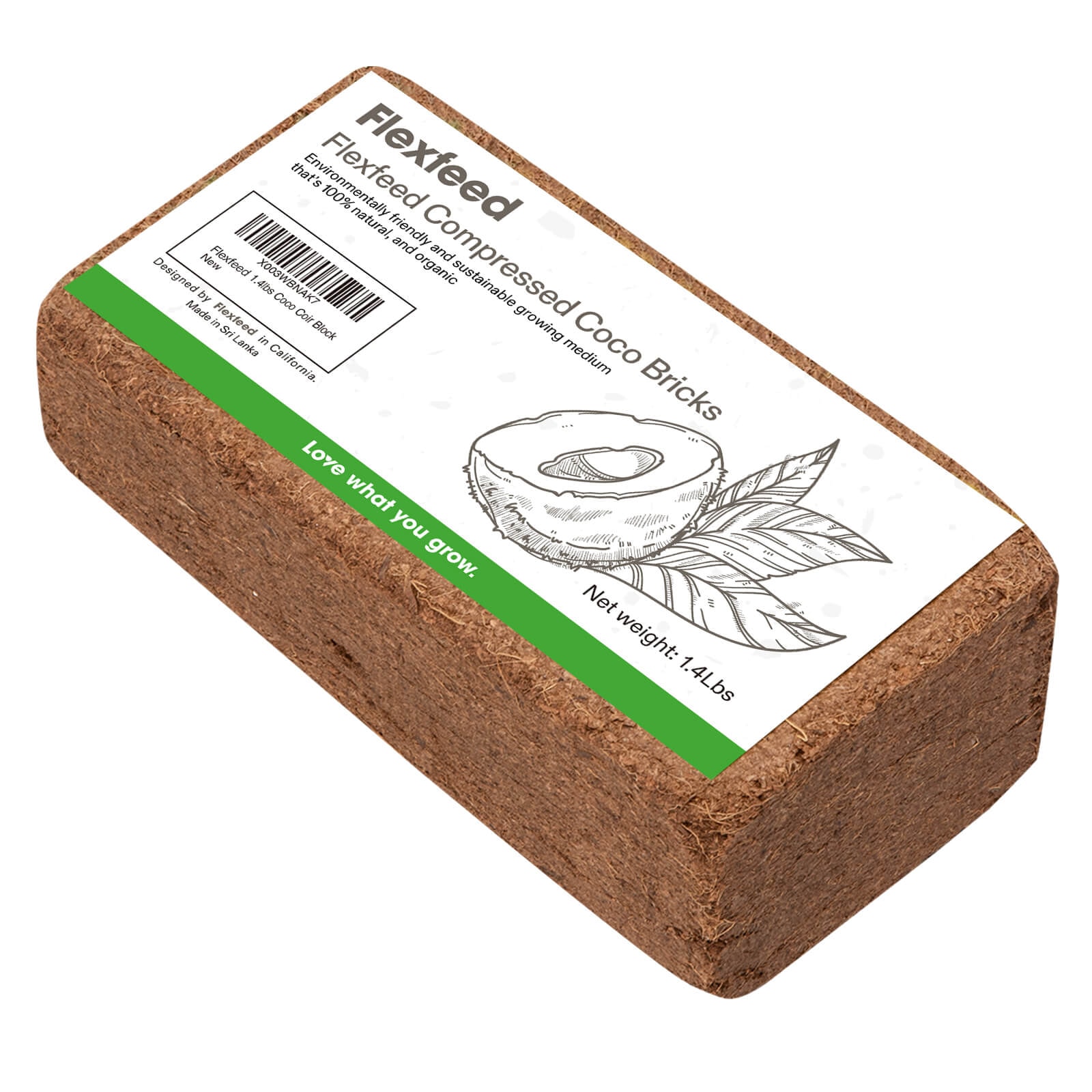 FlexFeed Coco Coir Brick, 11lbs 100% Natural Organic Compressed