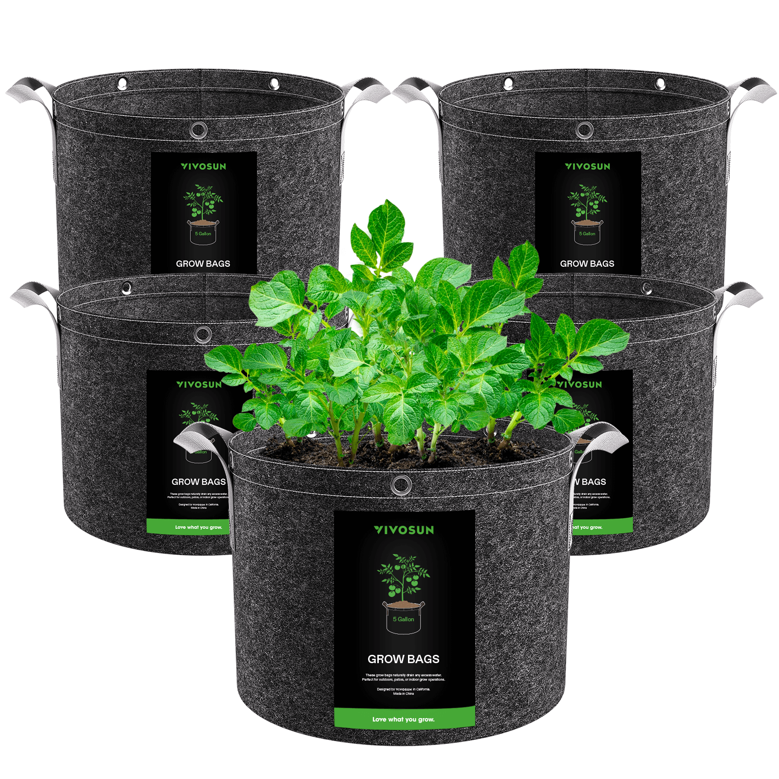 VIVOSUN 5 gallon black fabric grow bags with handles