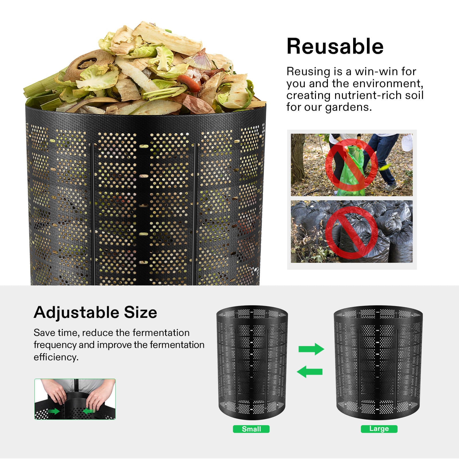 Suttmin 2 Pieces 220 Gallon Compost Bin Outdoor Expandable Plastic Compost  Bin Easy Assembling Large Capacity Compost Bin for Home Garden Leaves Fast