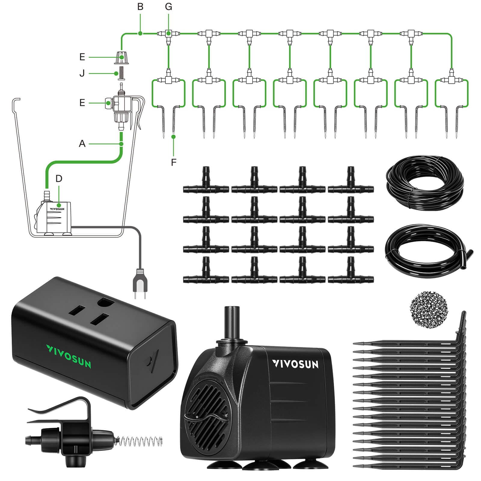 Kit D'irrigation Goutte à Goutte VIVOSUN Pour Culture En Intérieur - Pompe 42 GPH, Contrôle Par Appli, 4 émetteurs