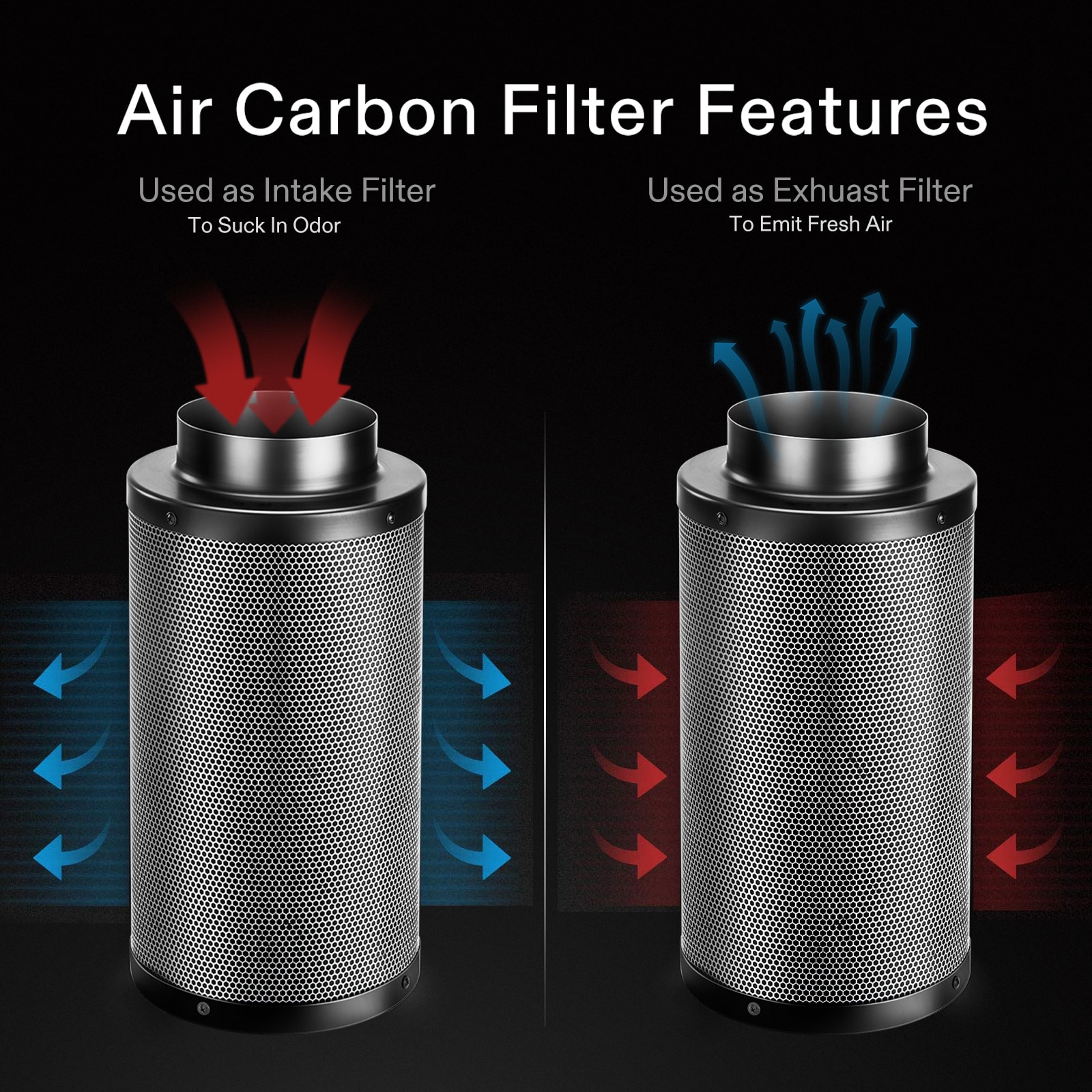 VIVOSUN 4" 6" 8" inch Air Carbon Filter Odor Control Scrubber w/ Virgin Charcoal 