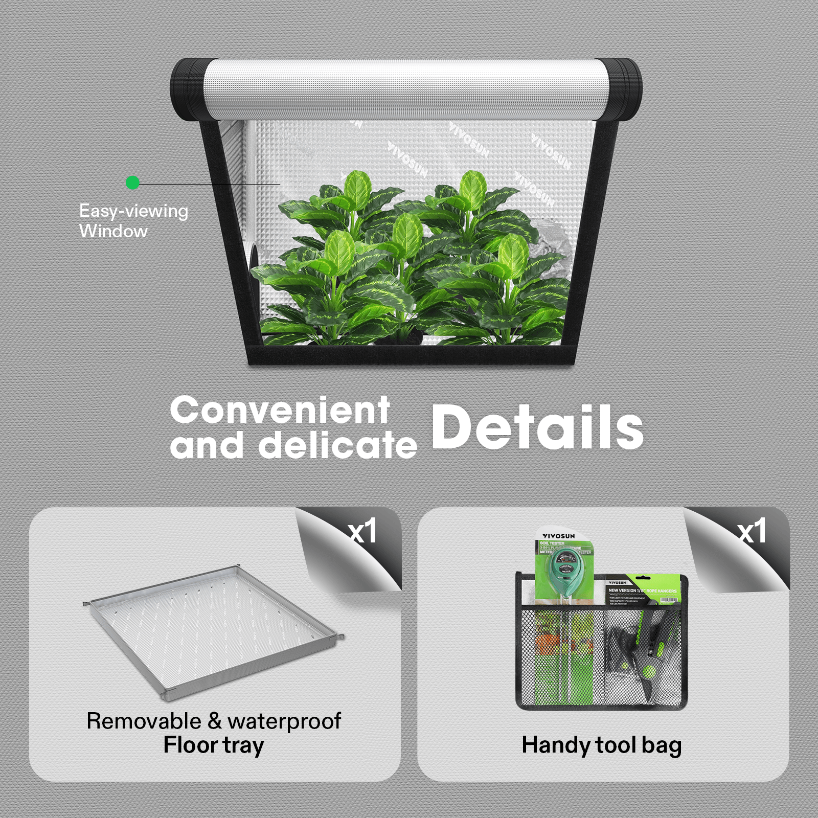 VIVOSUN Gray 4x4 Grow Tent, VST-G448 Upgraded Professional Mylar Hydroponic  Tent 48 x 48 x 80