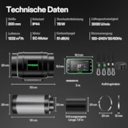 20 cm Smart Abluftset Pro G8 – Rohrventilator, GrowHub E42A+ WLAN-Controller, Aktivkohlefilter & Lüftungsschlauch für Growbox & Hydroponik