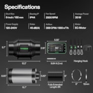 Smart Air Filtration PRO G6 Kit 6", AeroZesh G6 Inline Duct Fan w/GrowHub E42A+ Temperature Humidity WiFi-Controller, Carbon Filter & Ducting, Cooling & Ventilation for Grow Tent, Hydroponics