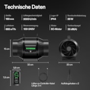 AeroZesh T6 Inline Fan 6″ with E12 Speed Controller, PWM-Controlled EC Fan for Grow Tent Ventilation