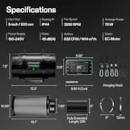 Smart Air Filtration PRO Kit 8", AeroZesh T8 Inline Duct Fan with GrowHub E42A+, Temperature Humidity Controller, Carbon Filter & Ducting Ventilation System for Grow Tent, Hydroponics
