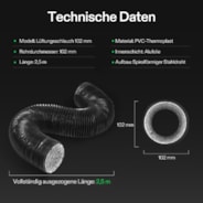 4 Inch 8 Feet Black Non-Insulated Flex Air Aluminum Ducting, w/Two 4 Inch Stainless Steel Clamps