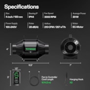 AeroZesh T4 Inline Fan 4″ with E12 Speed Controller, PWM-Controlled EC Fan for Grow Tent Ventilation