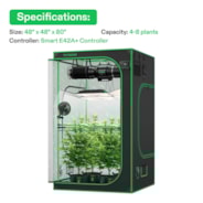 Smart Grow Tent Kit GIY-SGS-44 Pro 4x4, 4-Plant Complete System, with WiFi E42A+ Controller, 2x 200W AeroLight Wing LED Grow Light, 6-inch AeroZesh T6 Ventilation Combo, and AeroWave E6 Gen2 Clip-on Fan