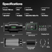 Smart Air Filtration PRO G6 Kit 6", AeroZesh G6 Inline Duct Fan w/GrowHub E42A+ Temperature Humidity WiFi-Controller, Carbon Filter & Ducting, Cooling & Ventilation for Grow Tent, Hydroponics