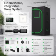 Smart Growbox Komplettset 60 x 60 x 120 cm, Komplettes Grow-Set mit GrowHub E42A+, 1680D Mylar Growzelt, Vollspektrum LED Pflanzenlampe und effizientem Belüftungssystem