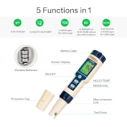 5-in-1 Digital pH Meter with pH/Salinity/TDS/EC/Temperature Function