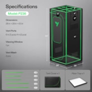 Grow Tent Pro 2.3x2.3 P236, High Reflective Mylar with 2000D Oxford Canvas & Heavy-Duty Metal Support 28"x28"x63"