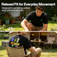 100% Cotton T-shirt L, Black Crew Neck Tee with Front Logo & Plant-Inspired Back Graphic