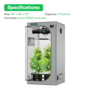 Smart Grow Tent Kit GIY-SGS-G33 3x3, 3-Plant Complete System, with WiFi E42A Controller, 200W AeroLight Wing SE LED Grow Light, and 4-inch AeroZesh G4 Ventilation Combo