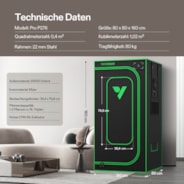 Growbox Pro 80x80x160cm P276, für 1-2  Pflanzen, großes Frontfenster, für den Indoor-Pflanzenanbau