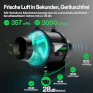10 cm Smart Abluftset Pro T4 – Rohrventilator, GrowHub E42A+ Temperatur- & Feuchtigkeitscontroller, Aktivkohlefilter & Lüftungsschlauch – Belüftungs- und Filtersystem für Growbox & Hydrokultur