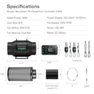 Smart Air Filtration Kit Pro 6″, AeroZesh T6 Inline Fan with E42A Temp. Humidity WiFi Controller, Carbon Filter & Ducting Combo