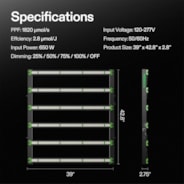 VSFD6500 Full Spectrum LED Grow Light Bar 650W, Detachable Design with 6 Dimming Option, 4 x 4 Ft. Coverage