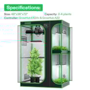 Smart 2-in-1 Grow Tent Kit GIY-SGS-43 3x4, 2-Plant Complete System, with WiFi E42A+ Controller, AeroLight Wing AW200SE LED Grow Light, and 4-inch AeroZesh G4 Ventilation Combo