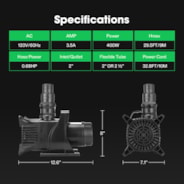 Submersible Water Pump 5284 GPH 400W for Pond Waterfall Fish Tank Statuary Hydroponic