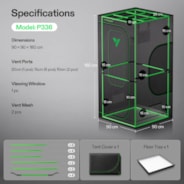 Grow Tent Pro 3x3 P336, High Reflective Mylar with 2000D Oxford Canvas & Heavy-Duty Metal Support 36"x36"x72"