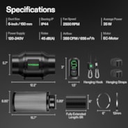 Smart Air Filtration Kit 6″, AeroZesh G6 Inline Fan with E12 Speed Controller, Carbon Filter & Ducting Combo