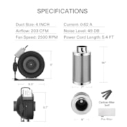 VIVOSUN 4-Inch 203 CFM Inline Duct Fan with Carbon Filter