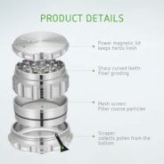 4-Piece 2.5″ Aluminium Herb Grinder, Silver