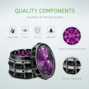 4-Piece 2.5″ Clear Top Herb Grinder, Black-Purple