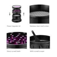 4-Piece 2.5″ Clear Top Herb Grinder, Black-Purple