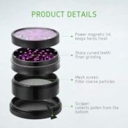 4-Piece 2.5″ Clear Top Herb Grinder, Black-Purple