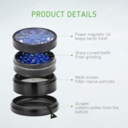 4-Piece 2.5″ Clear Top Herb Grinder, Black-Blue