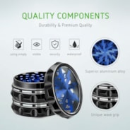 4-Piece 2.5″ Clear Top Herb Grinder, Black-Blue