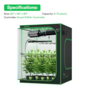 Smart Grow Tent Kit GIY-SGS-55FD 5x5, 6-Plant Complete System, with WiFi E42A+ Controller, 650W VSFD6500 LED Grow Light, and 8-inch AeroZesh T8 Ventilation Combo